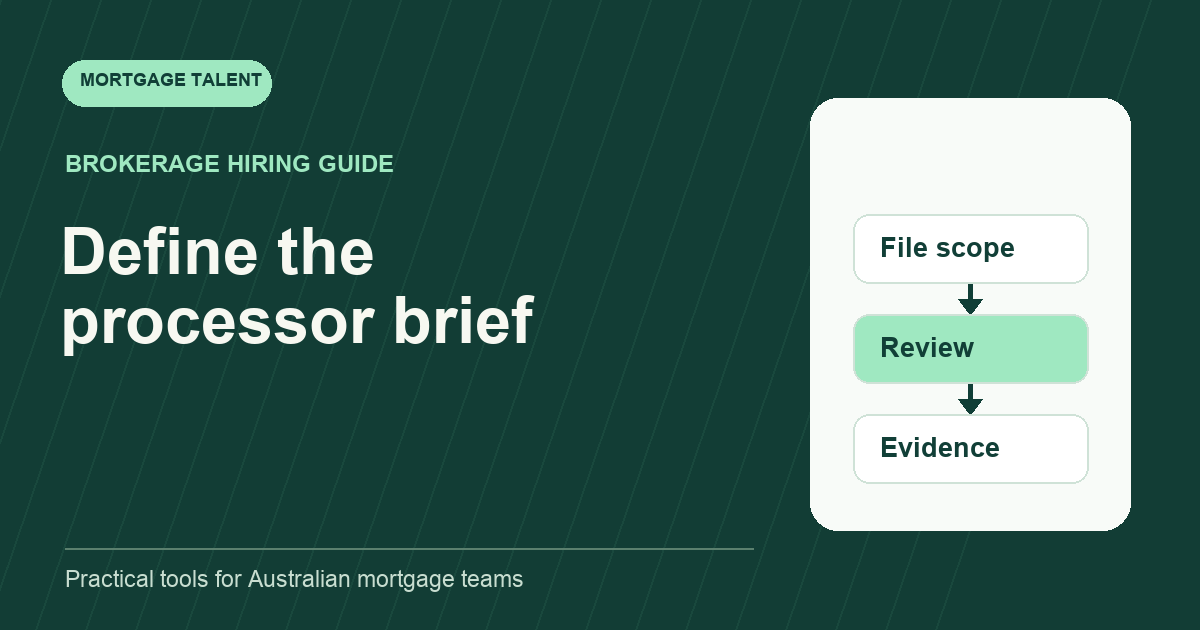 Diagram showing file scope, review and evidence for a processor hiring brief.