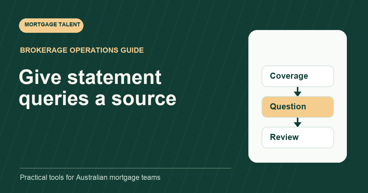 Illustrative statement-query handoff diagram showing coverage, factual questions and broker review.