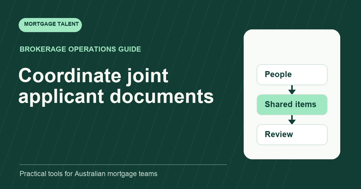 Illustrative joint-applicant document workflow showing people, shared items and review.