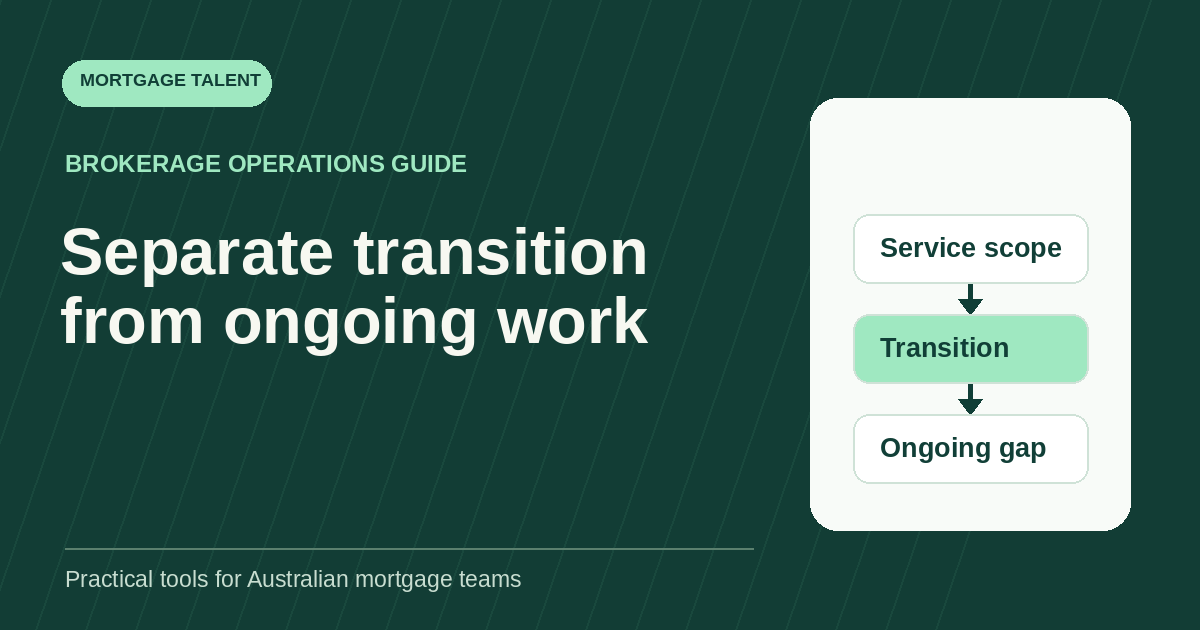 Loan-book acquisition support diagram: confirm service scope, separate transition work and identify the ongoing staffing gap.