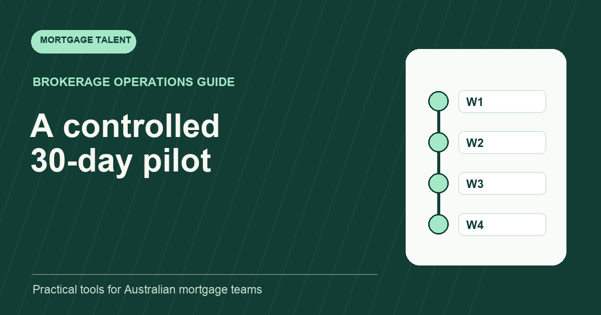 Four-week mortgage outsourcing pilot timeline from workflow setup to a go, adjust or stop decision