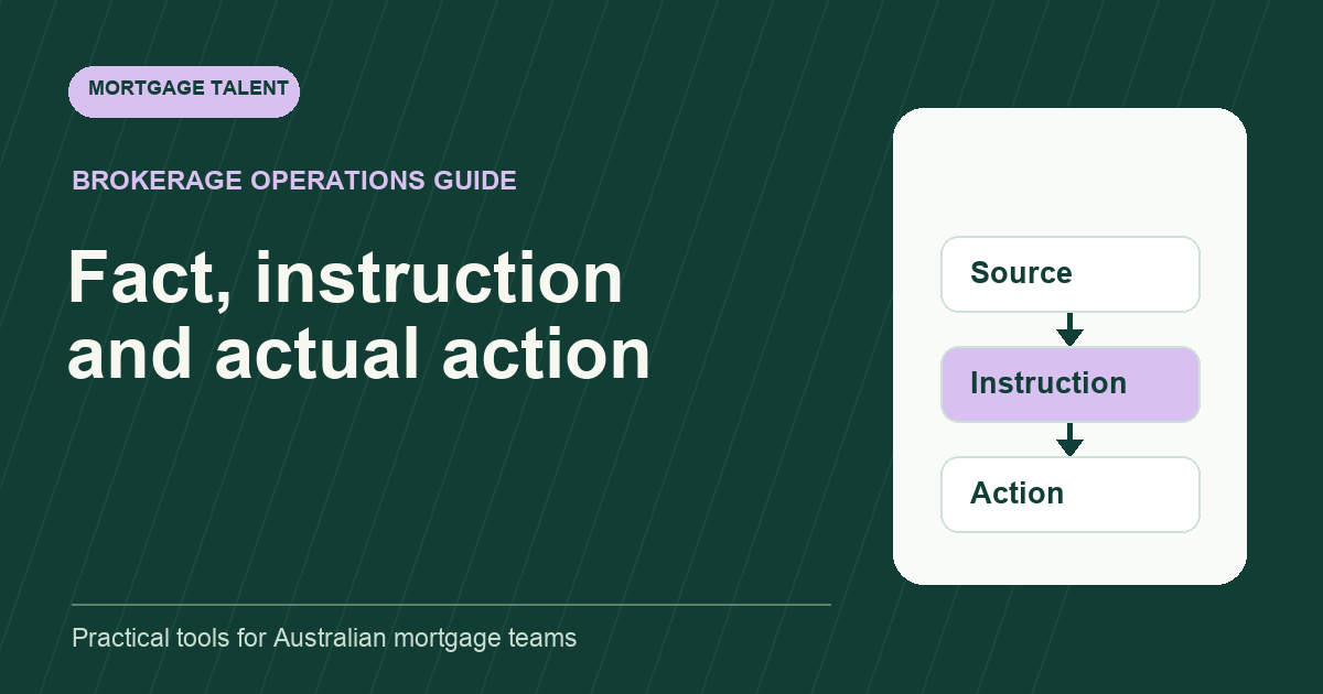 Illustrative support-note structure showing source fact, attributed instruction and actual action.