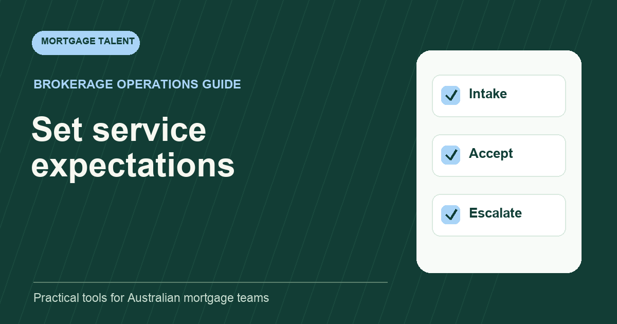 Mortgage support service-level schedule showing intake, response, acceptance and escalation checkpoints