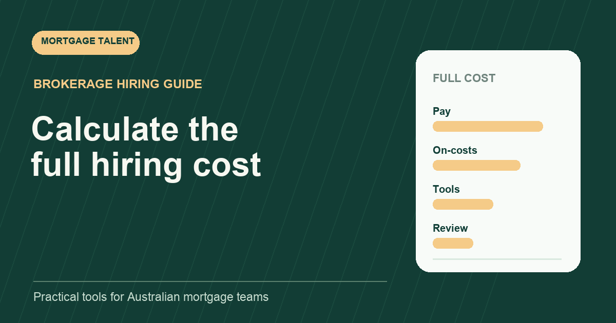 Graphic headed Calculate the full hiring cost with bars for pay, on-costs, tools and review