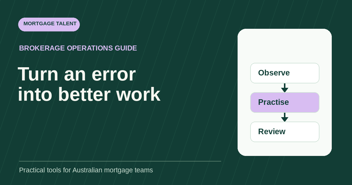 Turn an error into better work: diagram connecting Observe, Practise, Review.