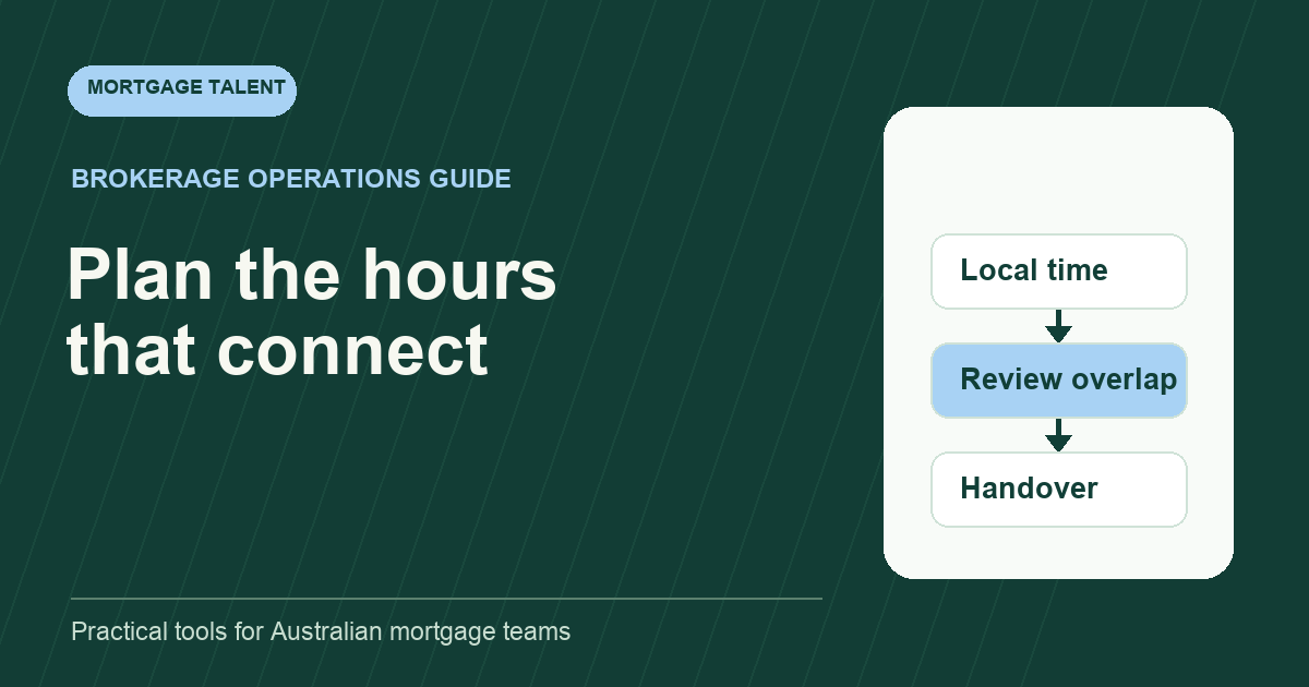 Plan the hours that connect: diagram connecting Local time, Review overlap, Handover.